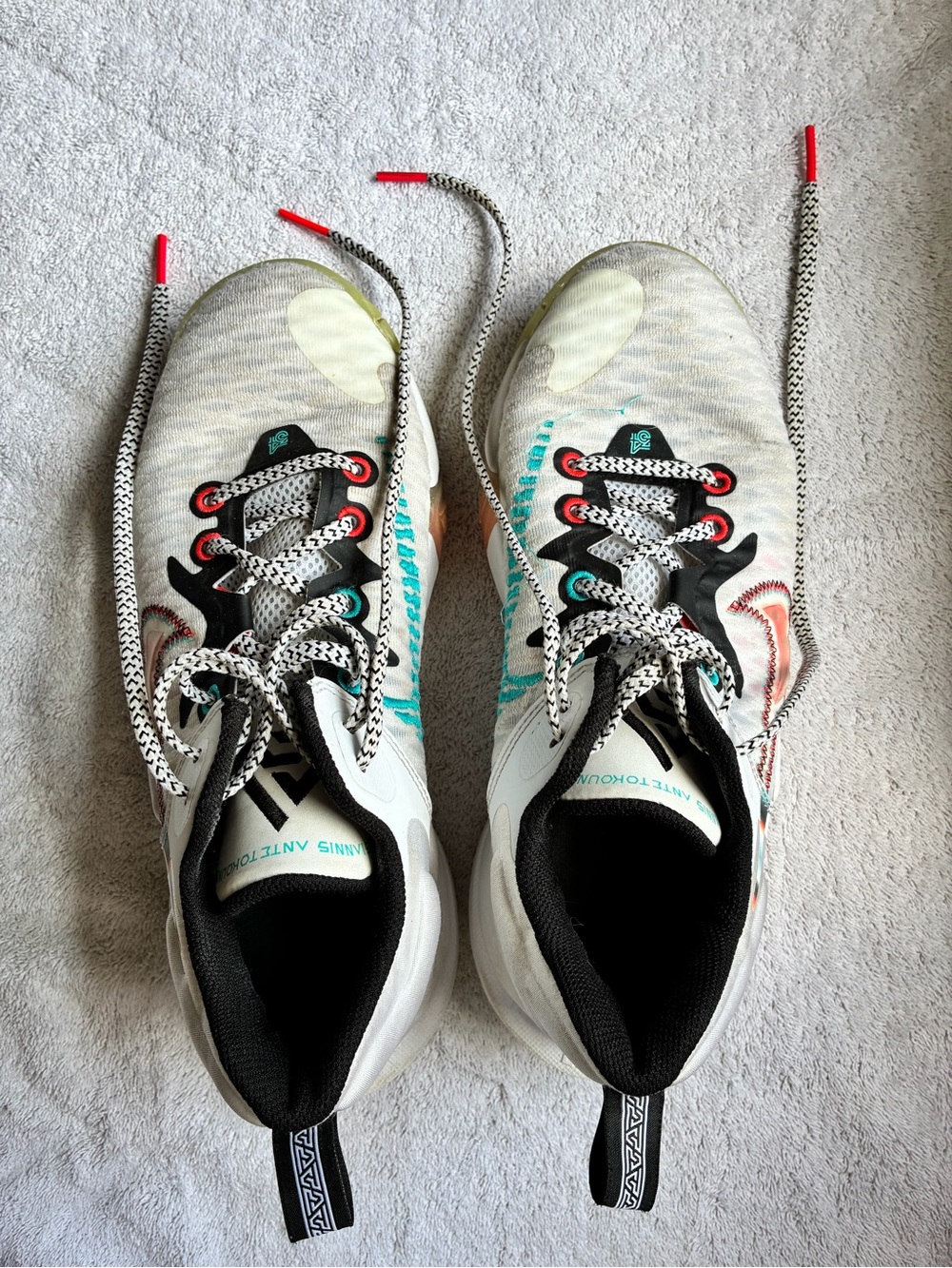 Nike Kids White Sneakers with Teal and Coral Accents